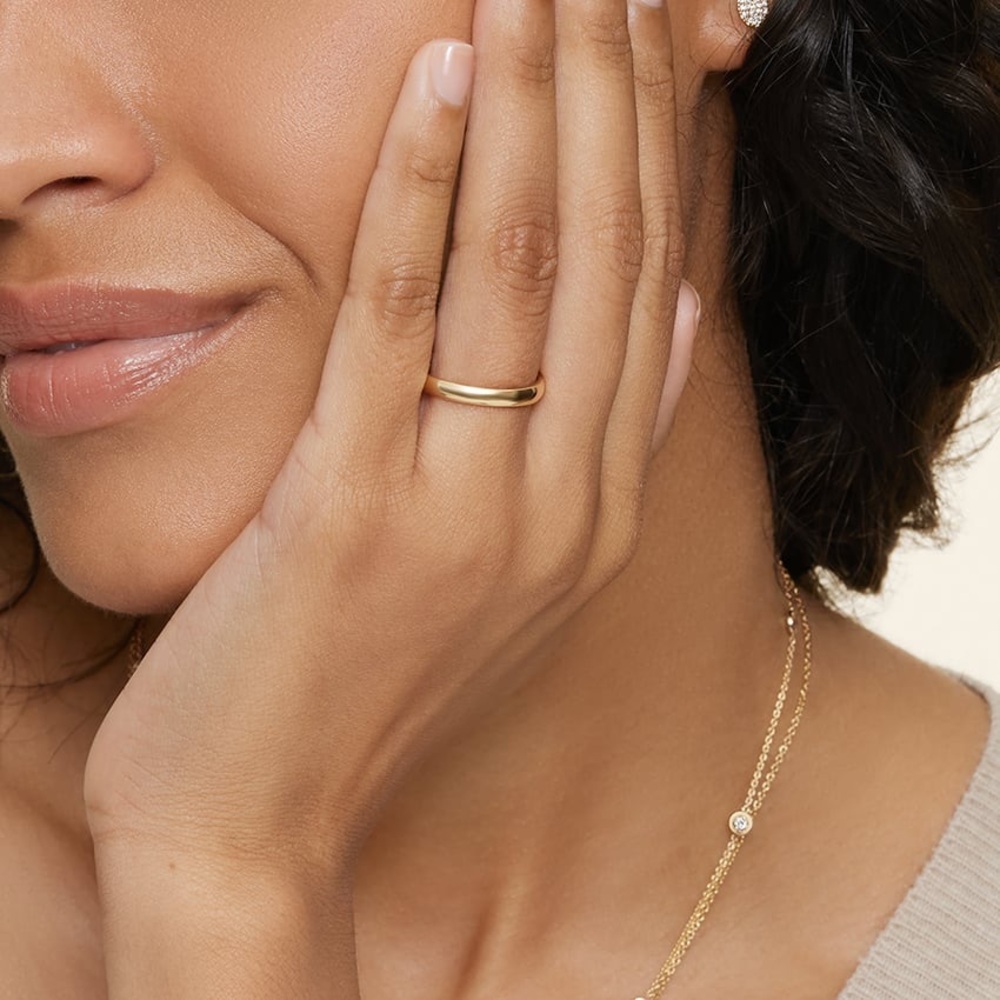 14K Gold Plated Band Ring 3 mm | Simple Dome Wedding Ring | Minimal Jewelry - Picture 5 of 10